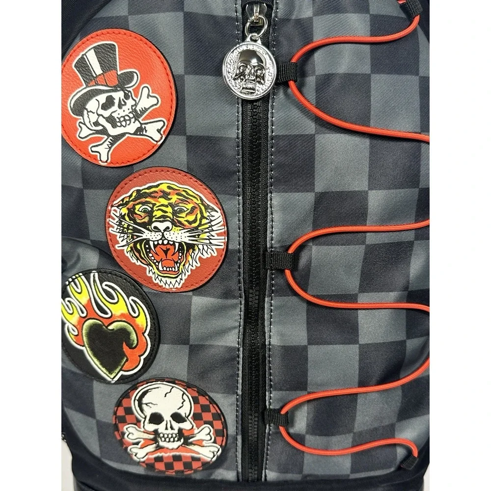 Ed Hardy Backpack Black Check Patches Backpack New